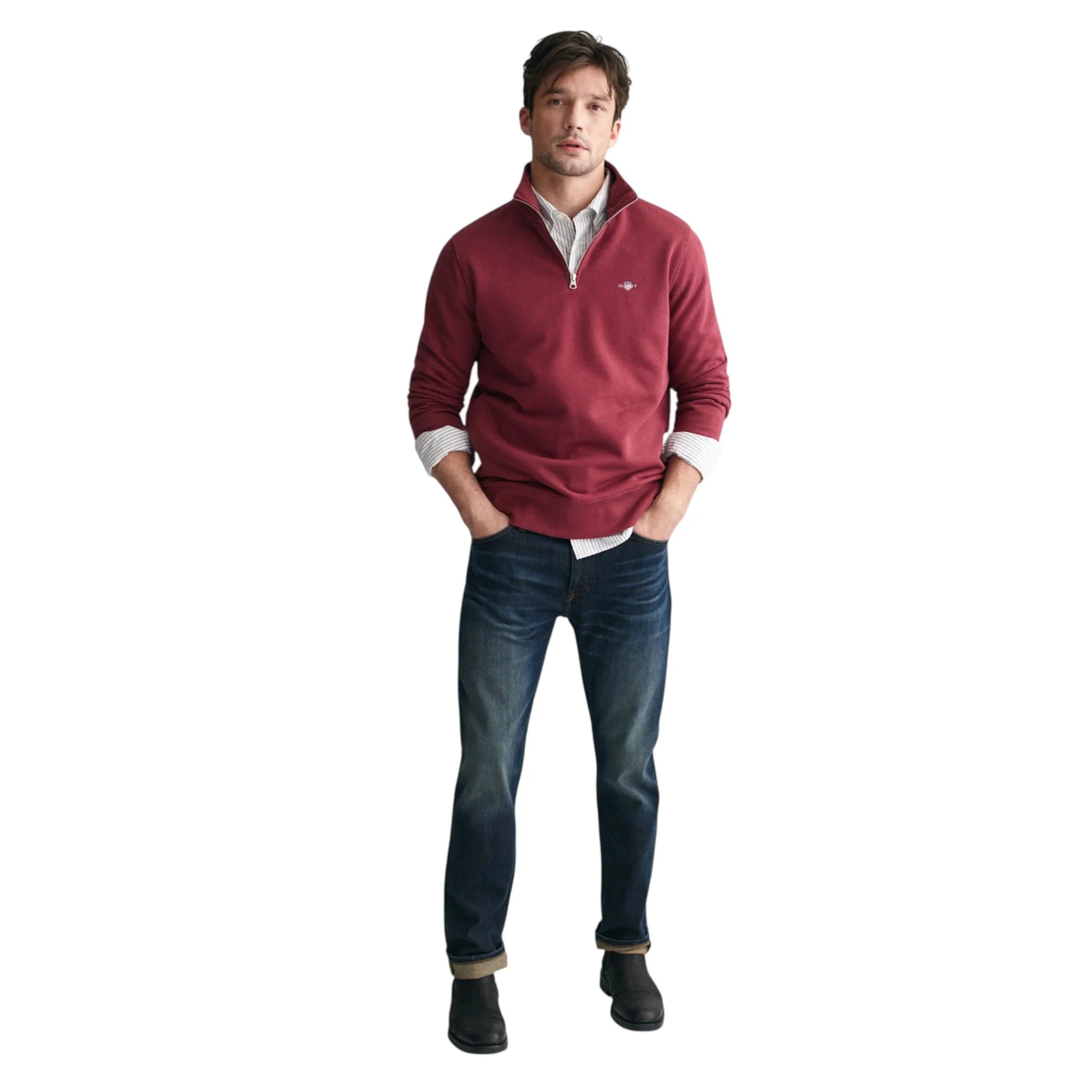 Gant Reg Shield Half Zip Sweatshirt - 2008005 - Plumped Red-Jethwas.2