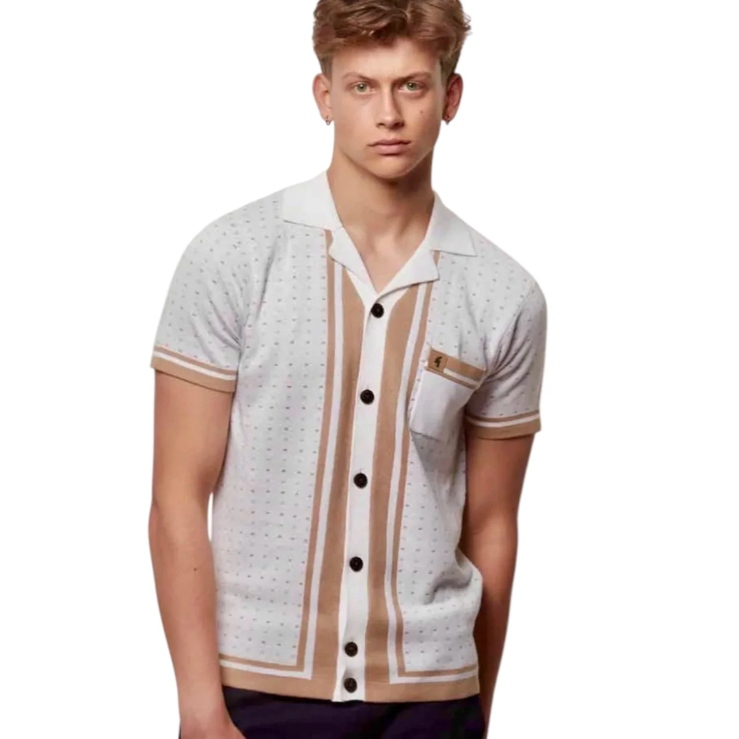 Gabicci Vintage Reilly Knitted Polo Shirt - V56GM15 - White