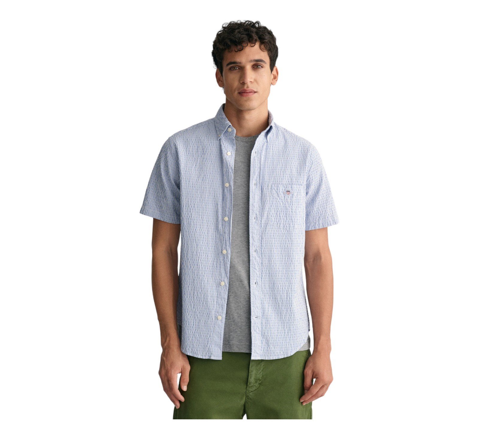 Gant Seersucker Stripe Short Sleeves Shirt - 3240064-Rich Blue-Jethwas