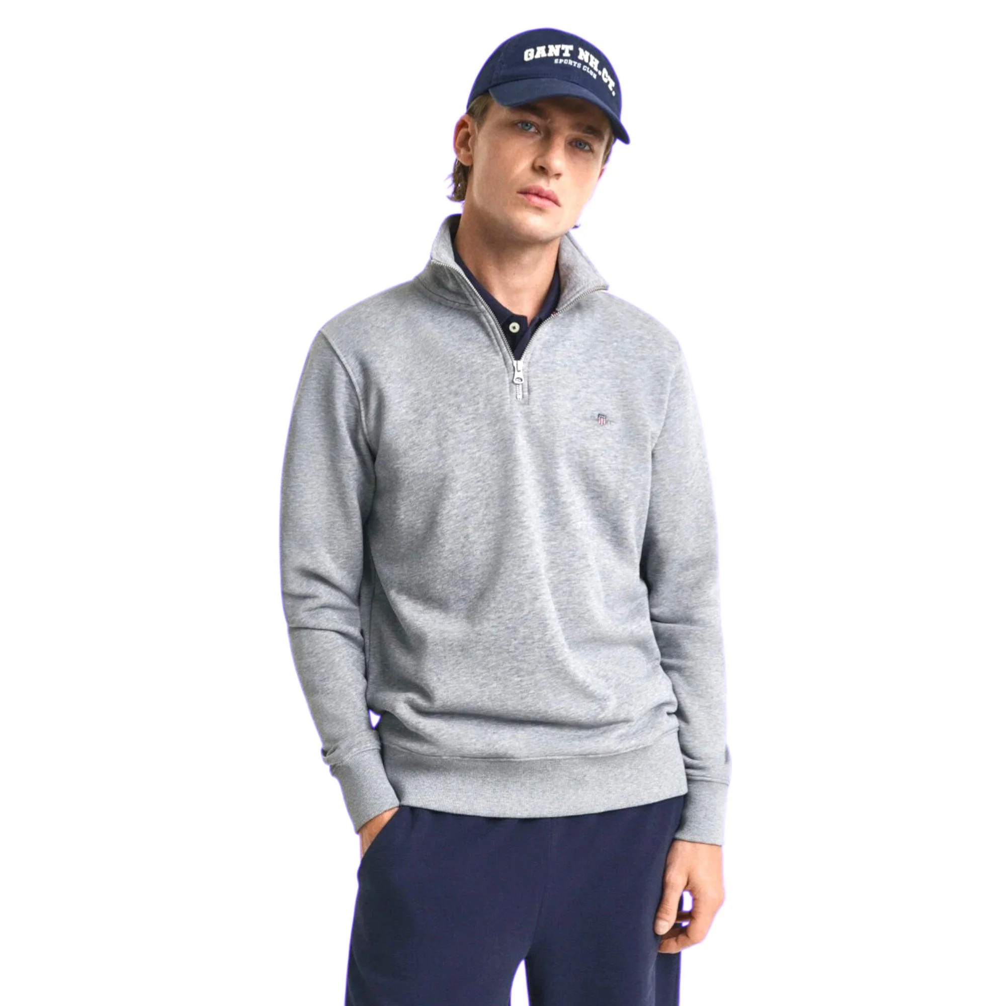 Gant Reg Shield Half Zip Sweatshirt - 2008005 - Grey Melange-Jethwas
