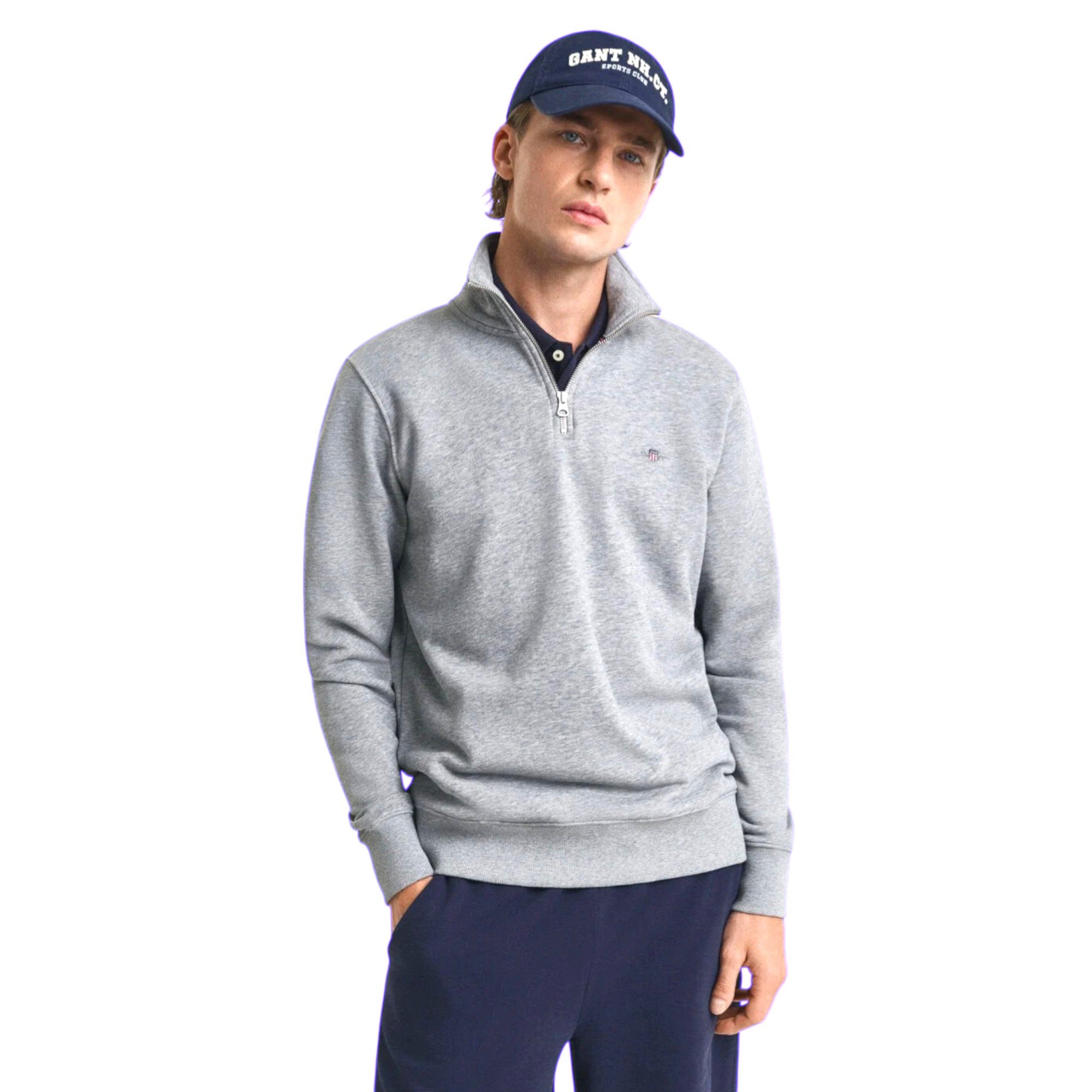 Gant Reg Shield Half Zip Sweatshirt - 2008005 - Grey Melange-Jethwas