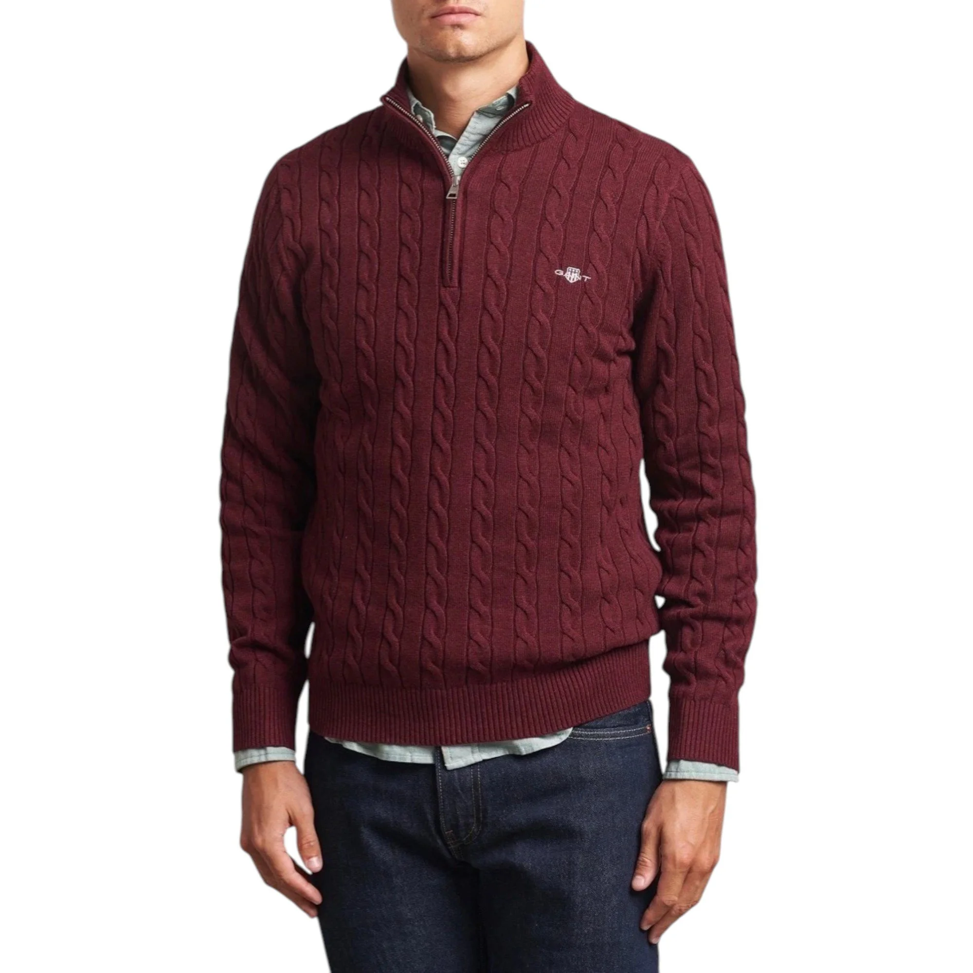 Gant Cotton Cable Half Zip - 8050603 - Plumped Red-Jethwas