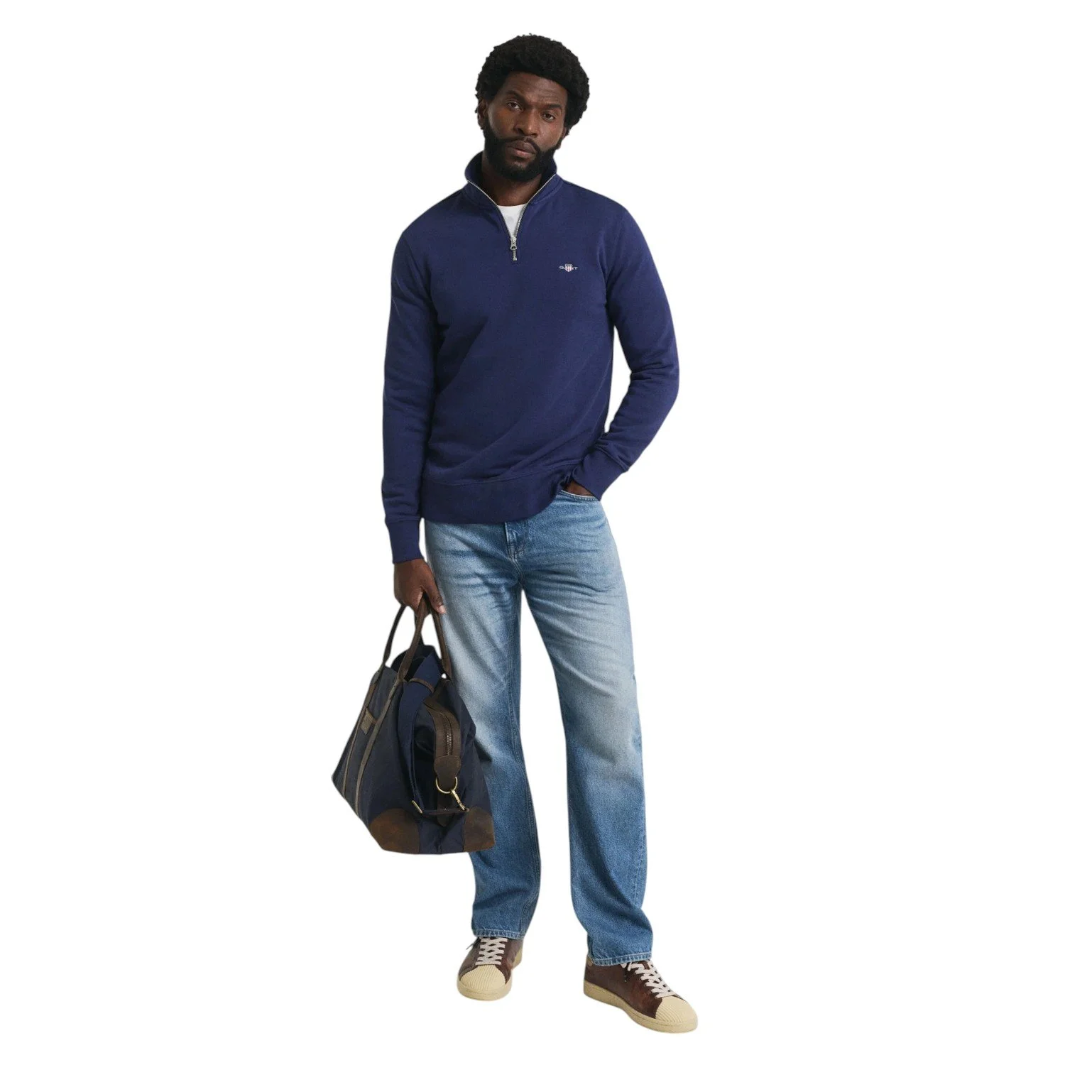 Gant Reg Shield Half Zip Sweatshirt - 2008005 - Persian Blue-Jethwas.3