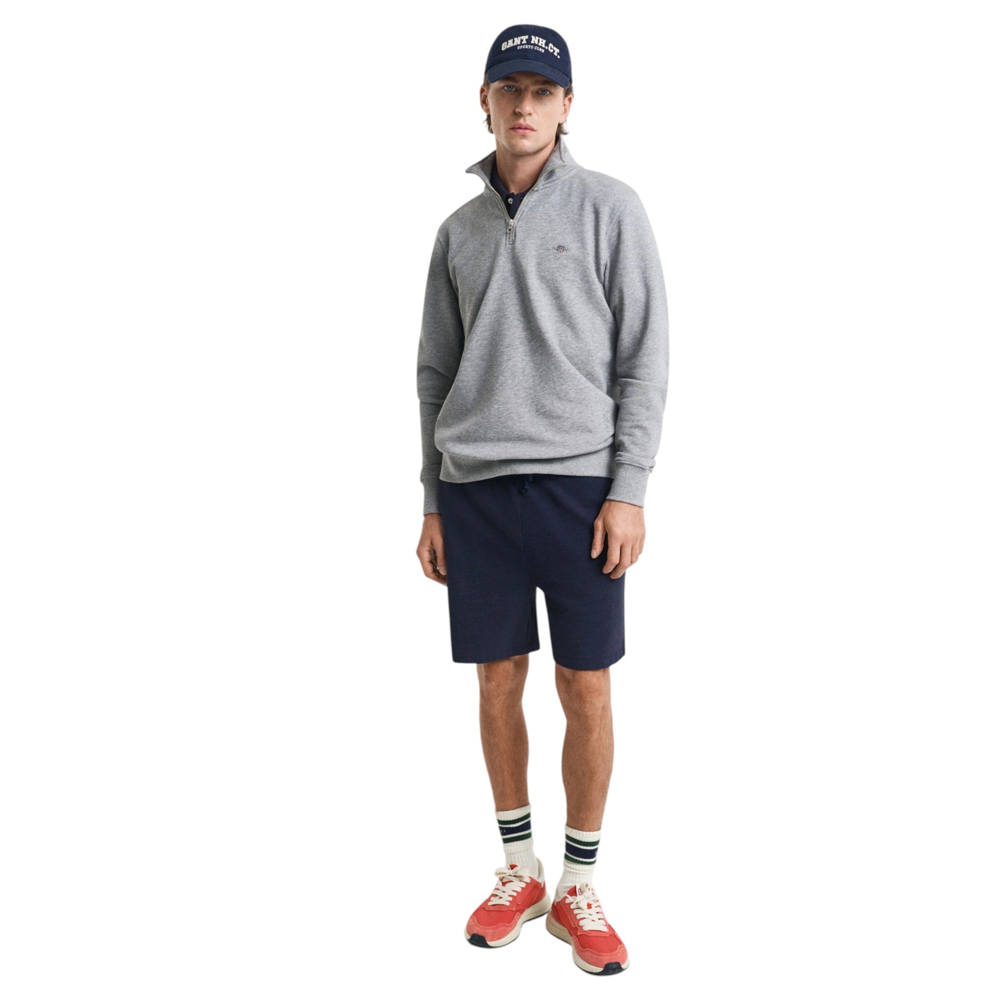 Gant Reg Shield Half Zip Sweatshirt - 2008005 - Grey Melange-Jethwas.2