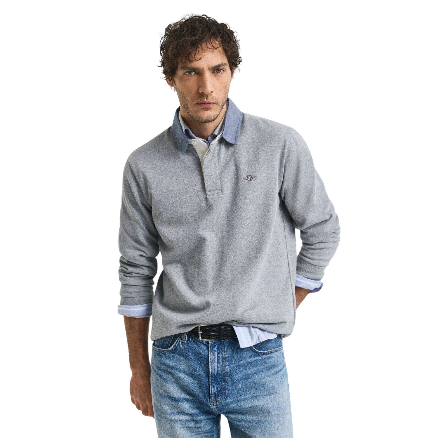 Gant Reg Chambray Heavy Rugger - 2004082-Grey