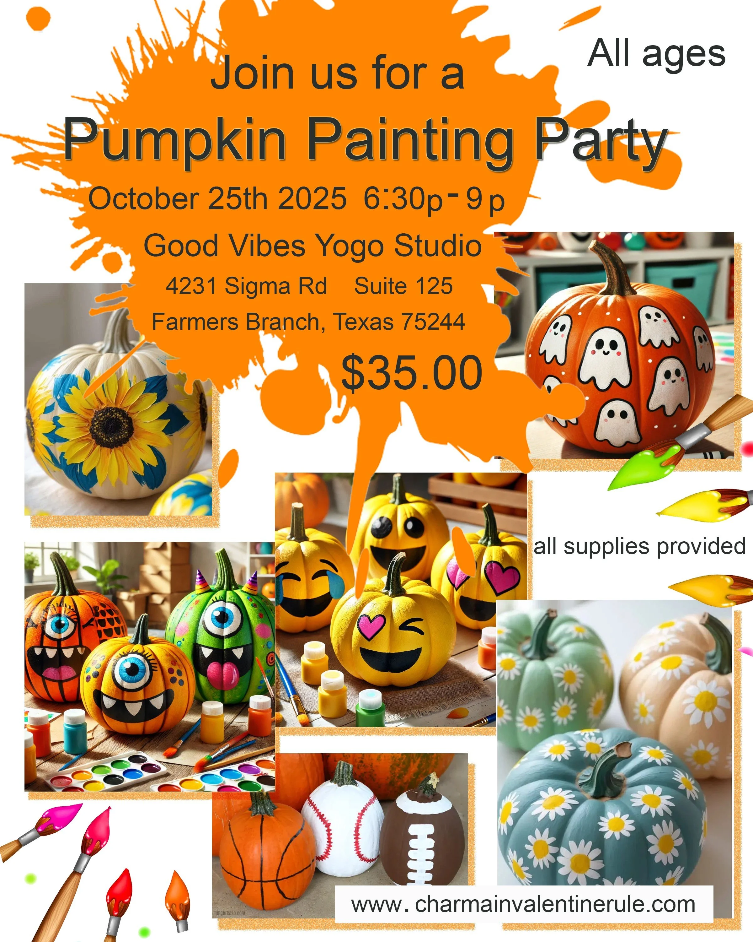 Fall Pumpkin Paint Night at Good Vibes Yoga Sat. Oct 25th 2025🍂$35.00