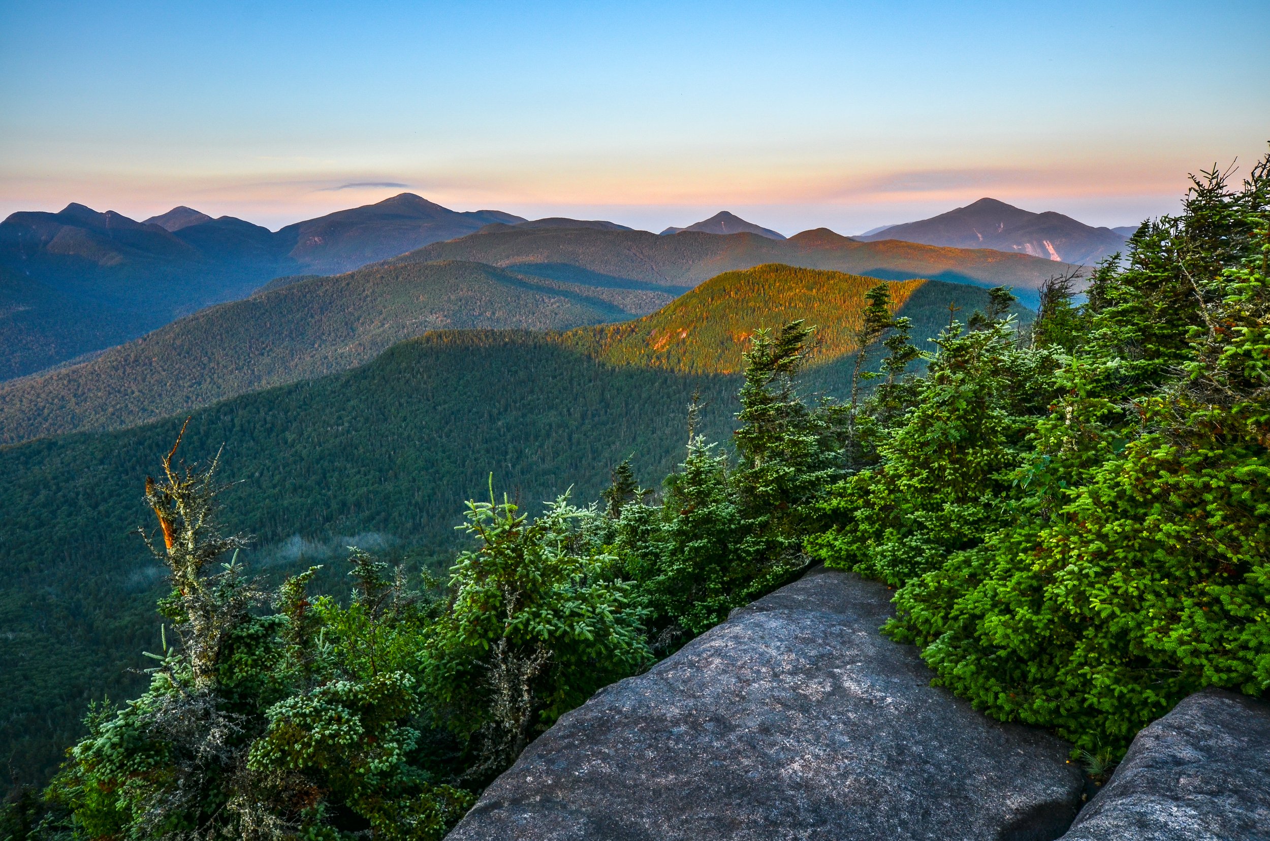 Early monring light on the Adirondack High Peaks from Big Slide