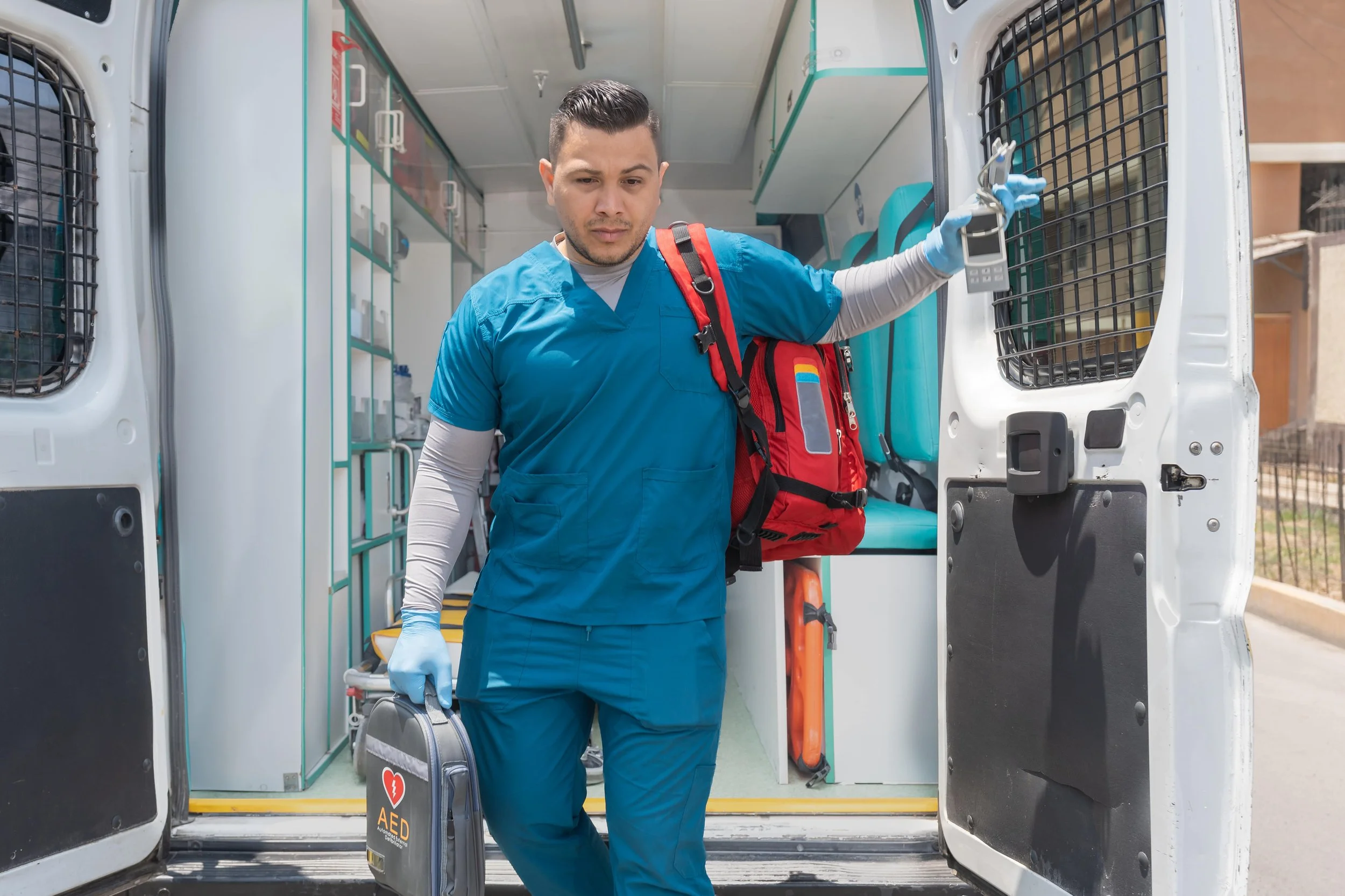 Emergency service man struggling with trauma