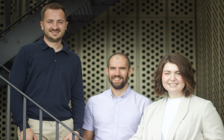 Geordie AI co-founders Henry Comfort, Benji Weber and Hanah Darley after the company's $30 million Series A