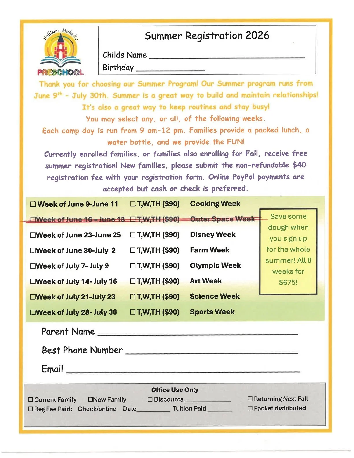 Summer camp information