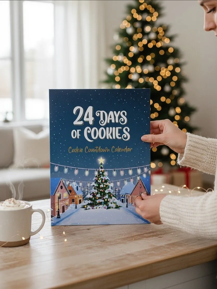 Because counting down to Christmas is better with cookies! 24 Days of Cookies countdown calendars are available for purchase on my website: www.tatestreats.com/adventcalendars

Each day includes a mini, individually wrapped bite-size cookie, in three