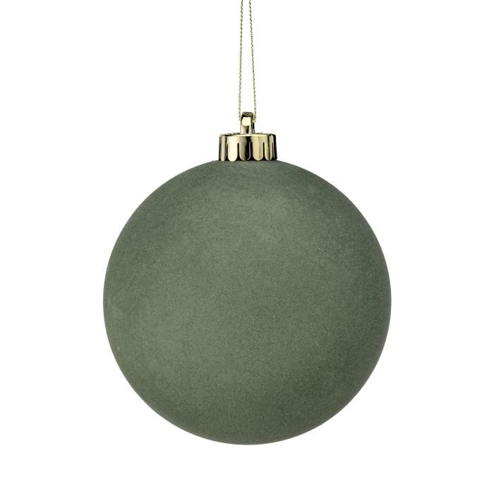Flocked Ball Ornament Set: Moss Green, 120mm