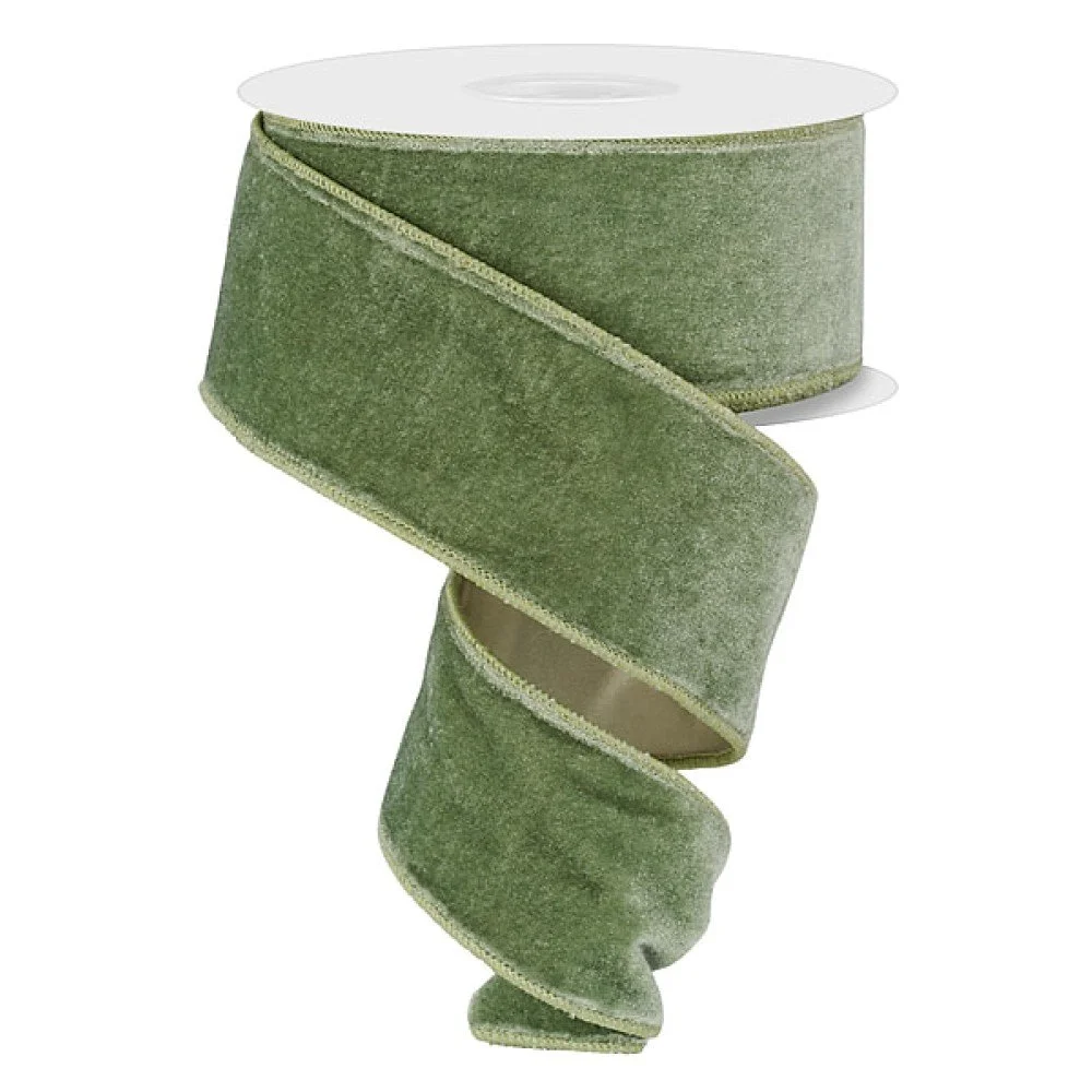 Deluxe Velvet Satin Backing: Sage Green, 2.5"