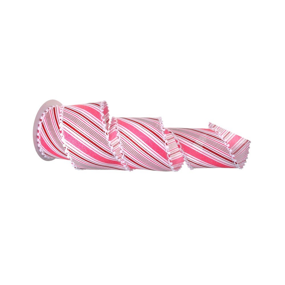 Pom Pom Edge Candy Stripe Ribbon, 4"
