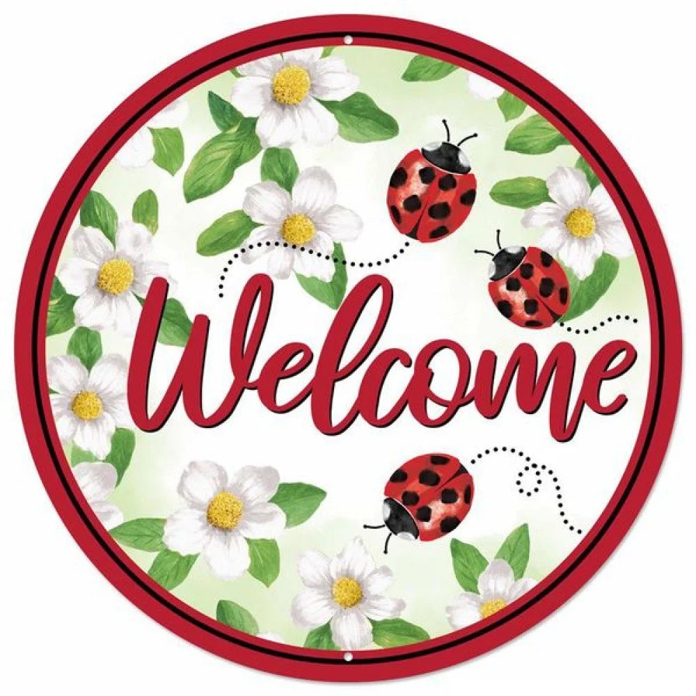 Welcome w/ Ladybugs Sign, 12" dia.