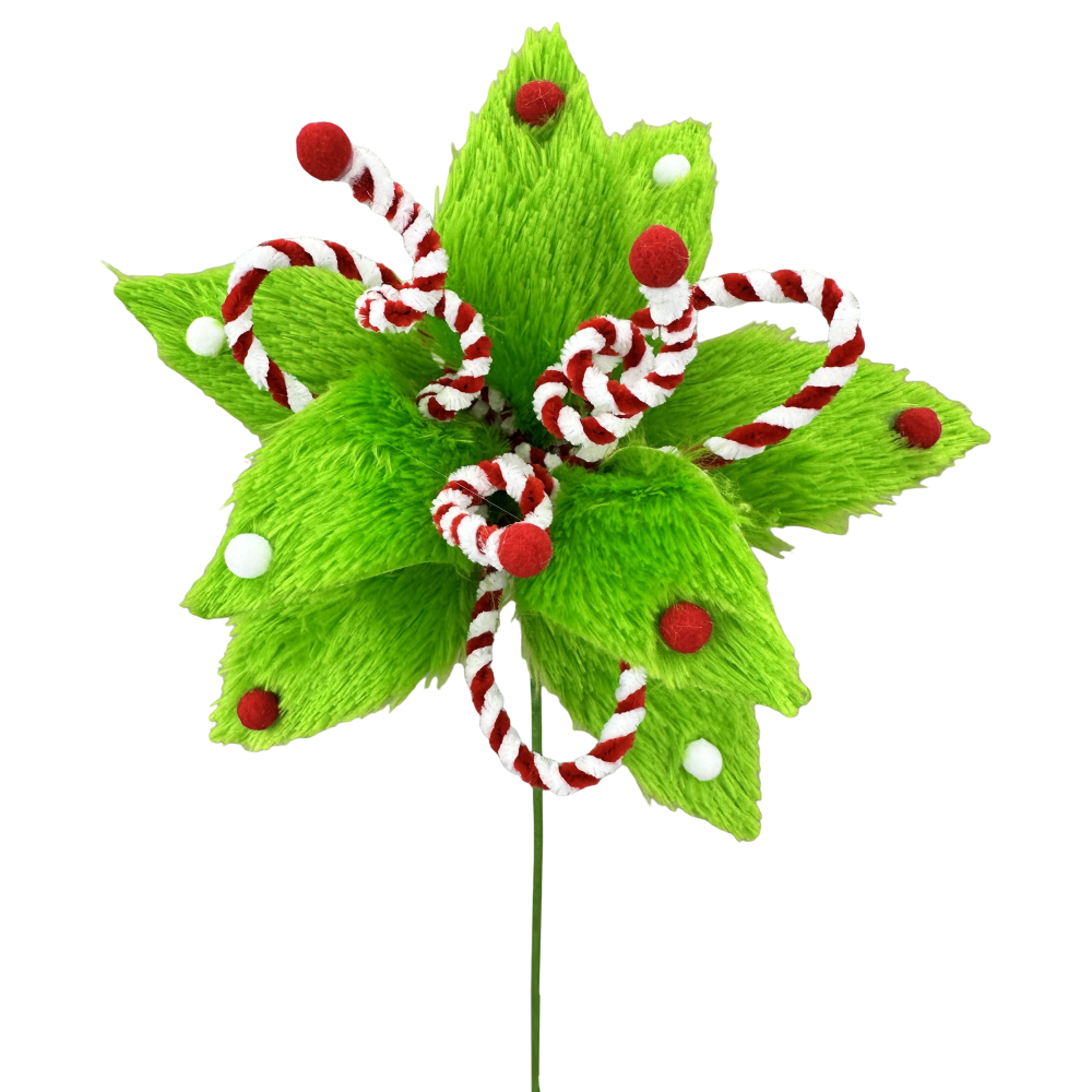 Furry Poinsettia Stem: Green, 24"