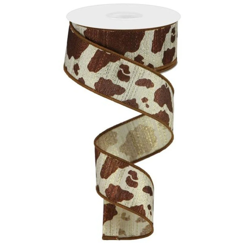 Cow Print on Metallic: Gold/Brown, 1.5"