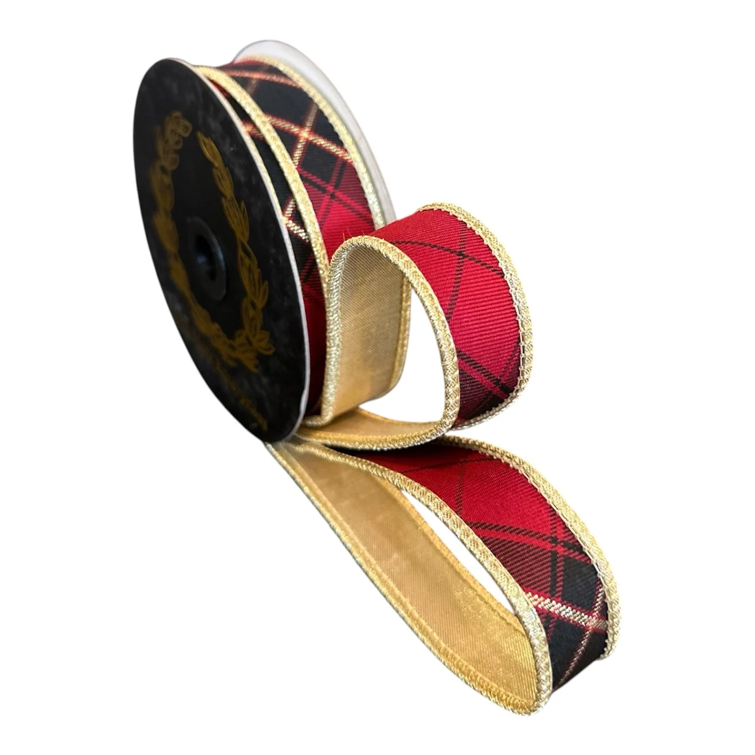 Plaid Double Fused Ribbon: Burgundy, 1"