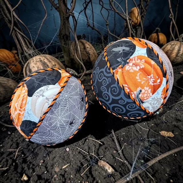 Pumpkin and Spider Ornament Set, 5" dia.