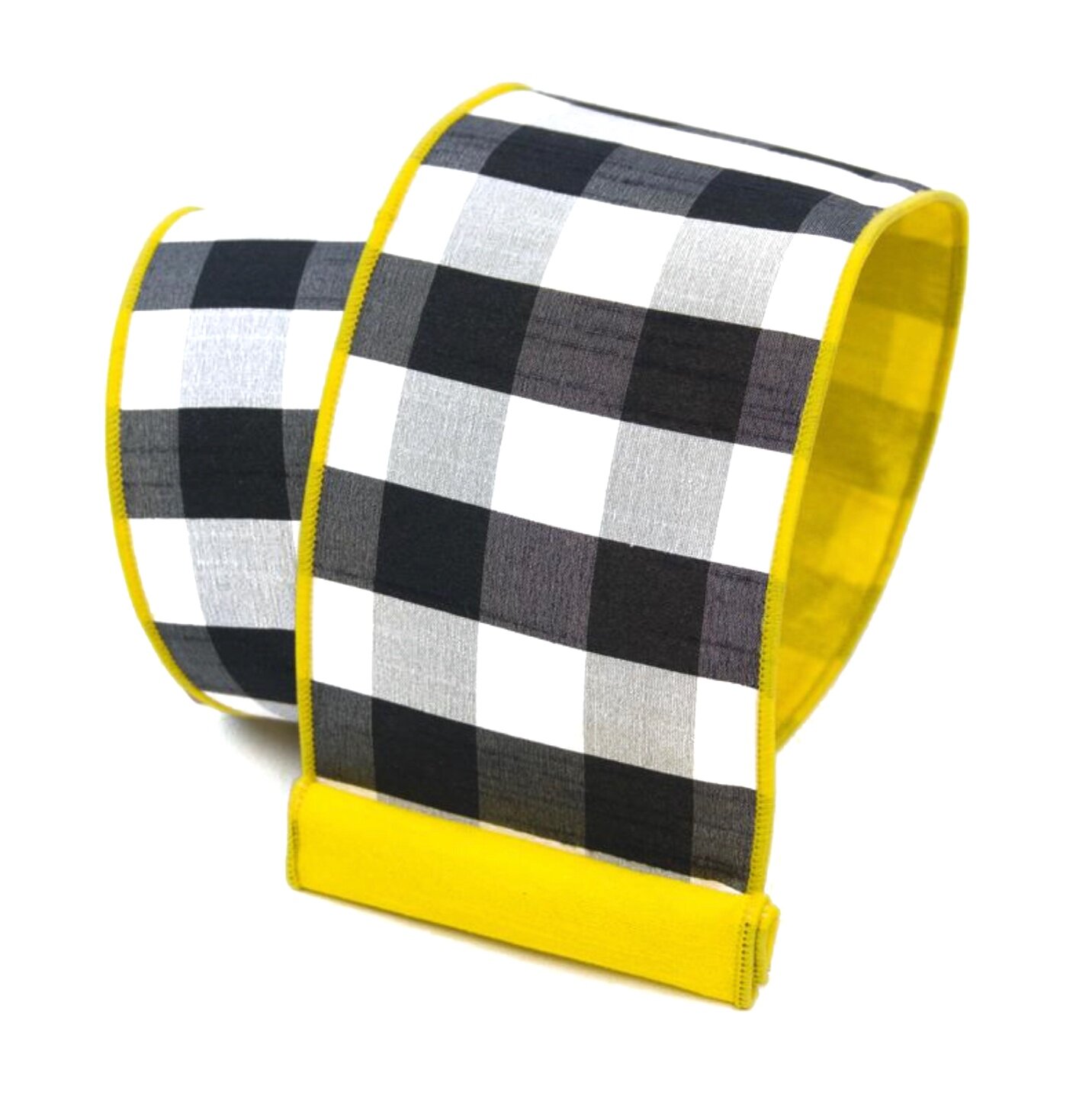 Checks Ribbon Black White and Yellow, 4”