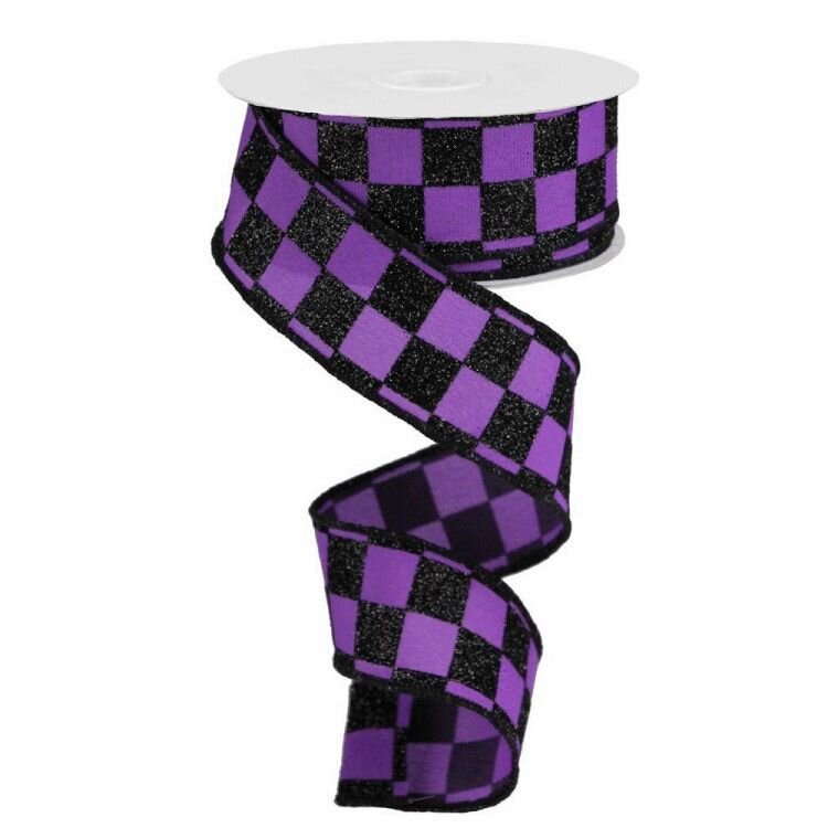 Purple/Black Glitter Check, 1.5"
