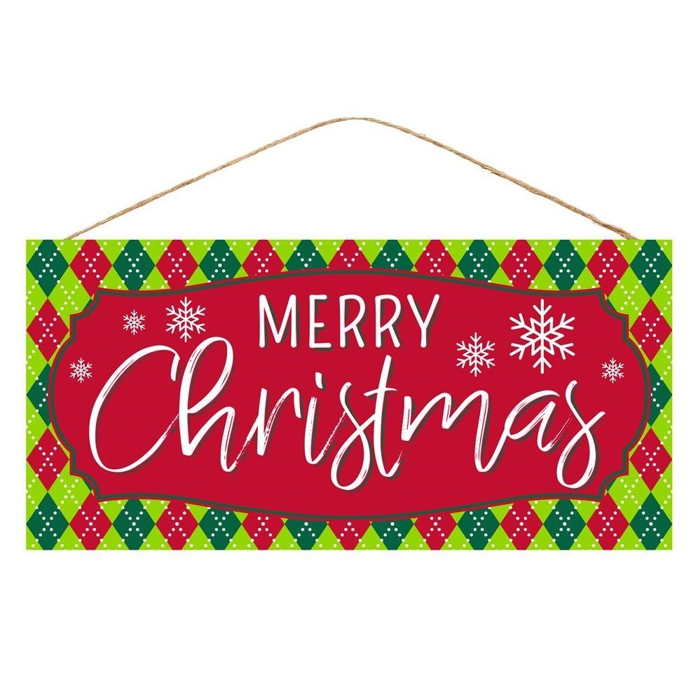 Argyle Pattern Merry Christmas Sign, 12.5"