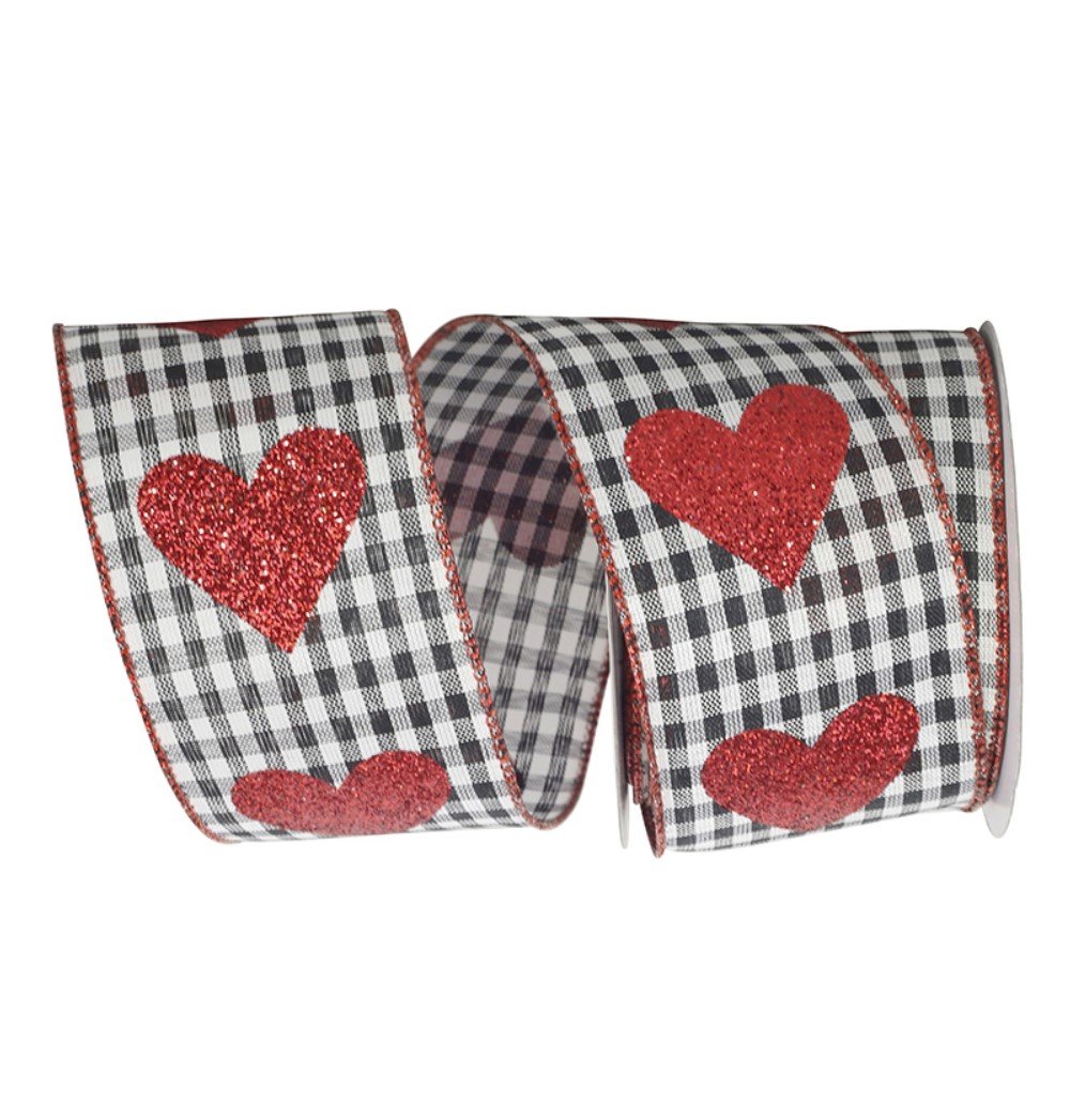Heart Glitter Gingham Check, 2.5"