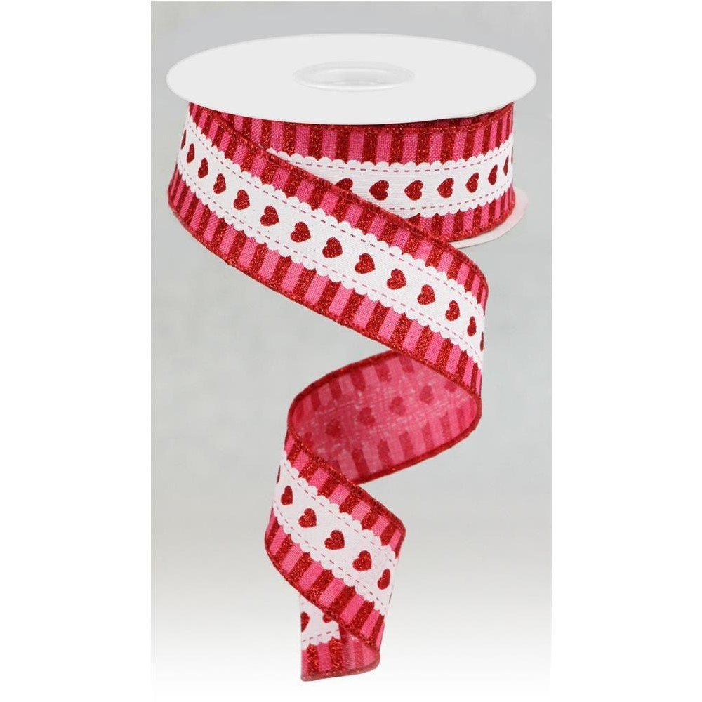 Hearts w/ Stripe Border: White, 1.5"