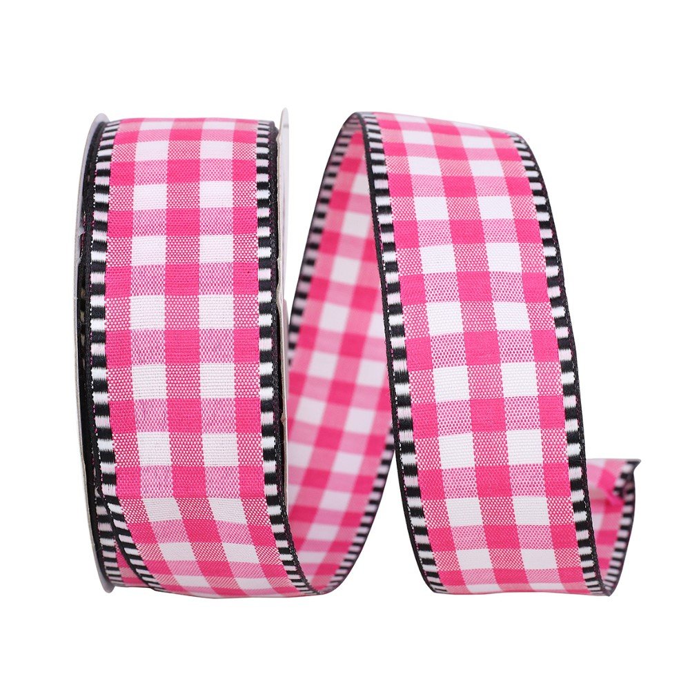 Gingham Check Ticking: Pink/White, 1.5"