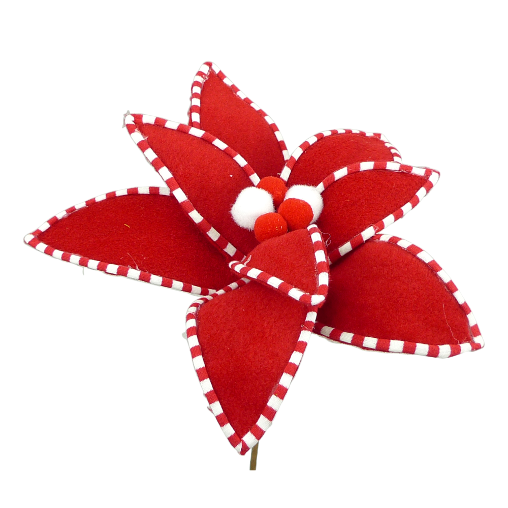Velvet Peppermint Edge Poinsettia Pick: Red, 11"