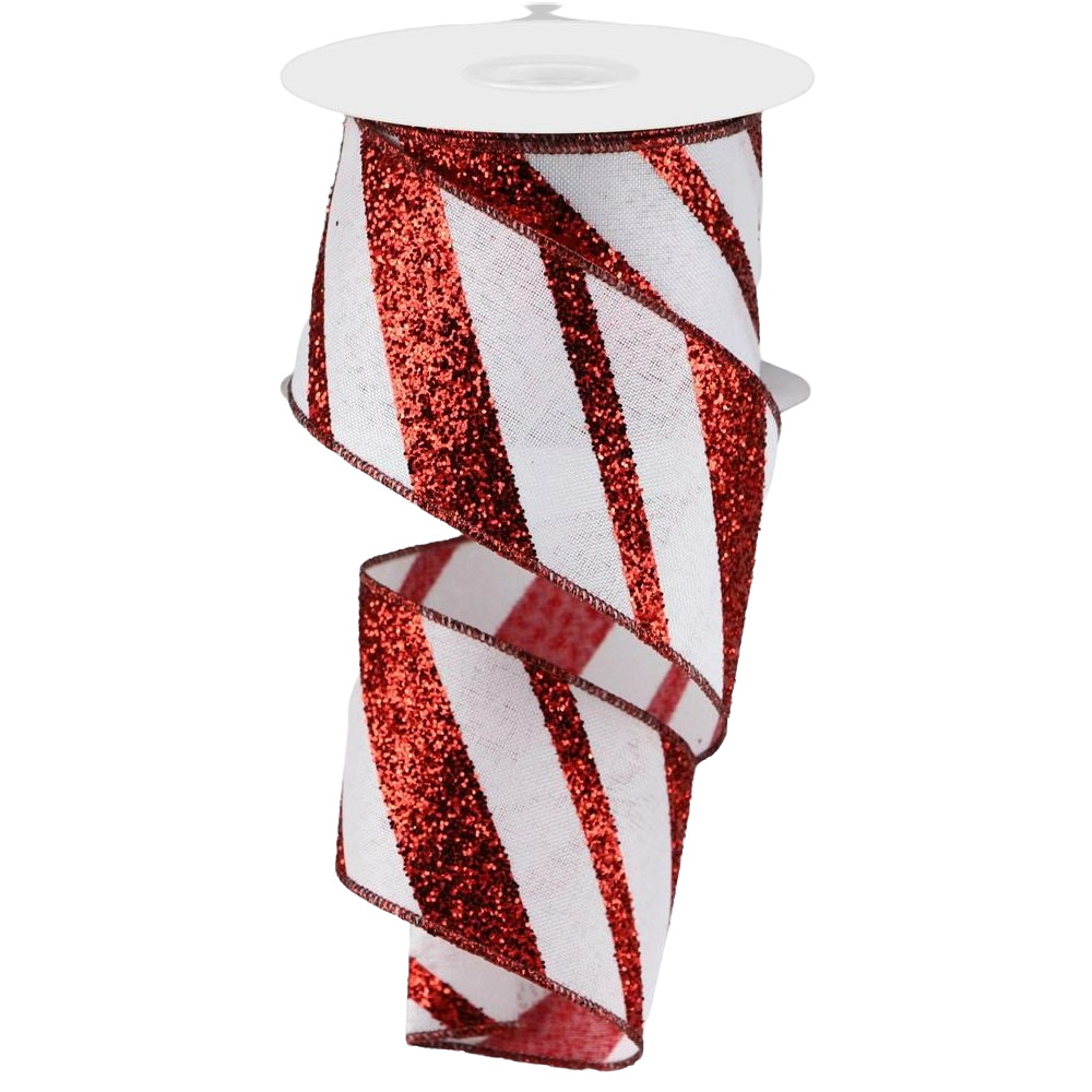 Diagonal Glitter on Royal: Red/White, 2.5"