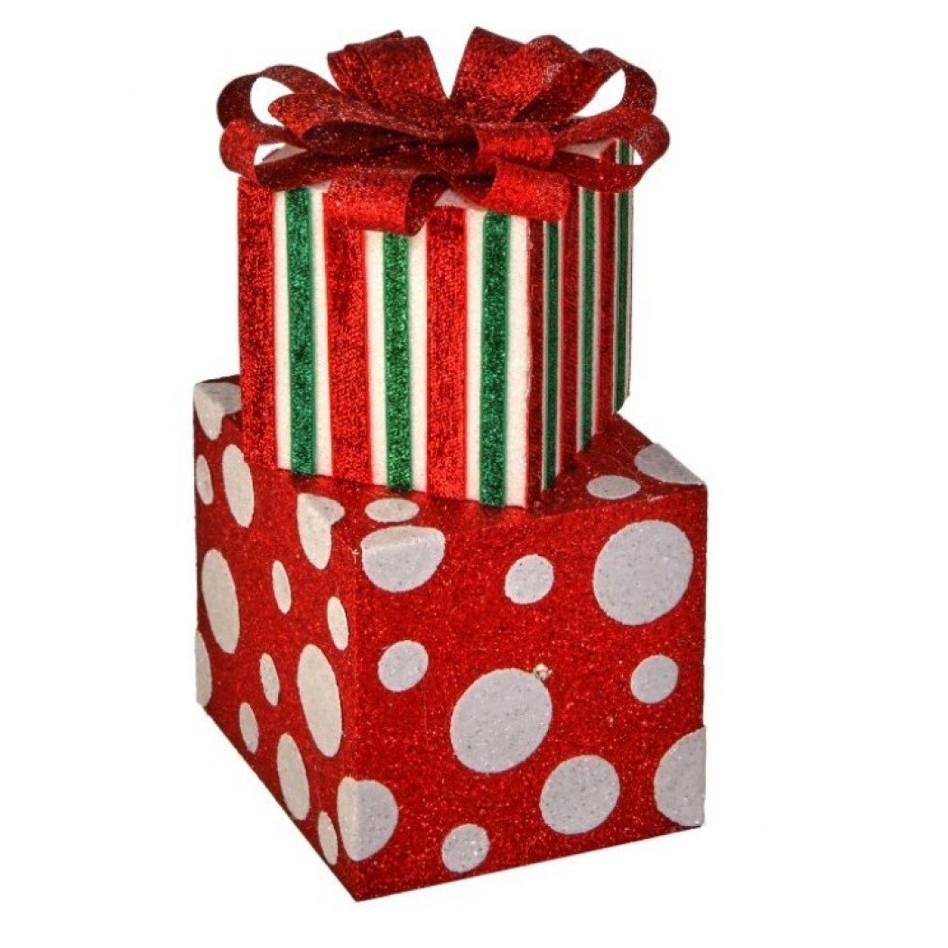 Sparkle Stripe/Dot Gift Box Stack with Bow, 12.5"
