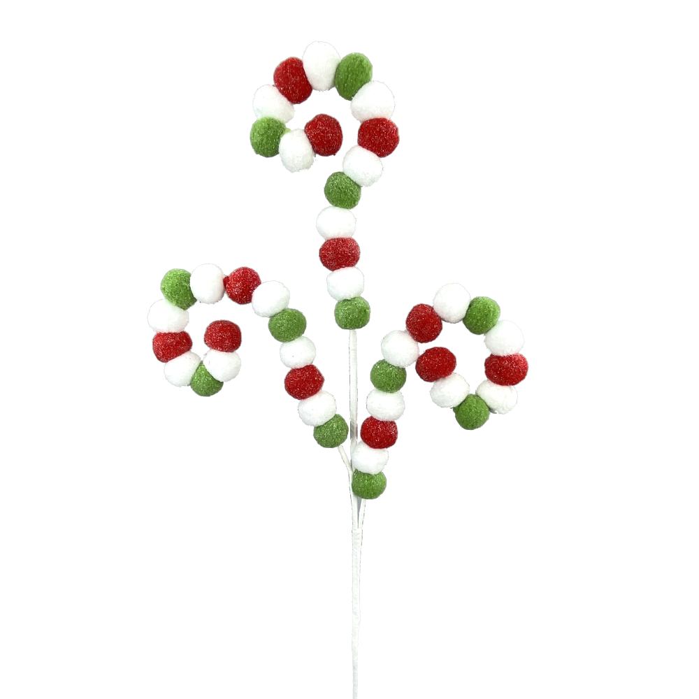 Felt Ball Spiral Curly Spray: Red/ Green/White, 28"