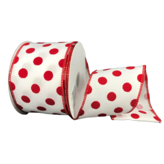 Flocked Polka Dots: Red/White, 2.5"