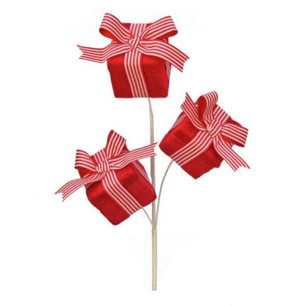 Velvet Gift Box w/ Peppermint Bow x3 Spray, 26"