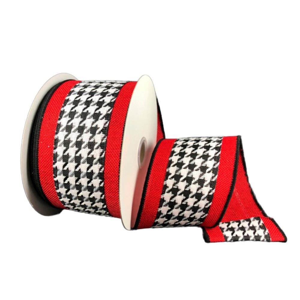 Black-White Houndstooth w/ Red Edge, 2.5"