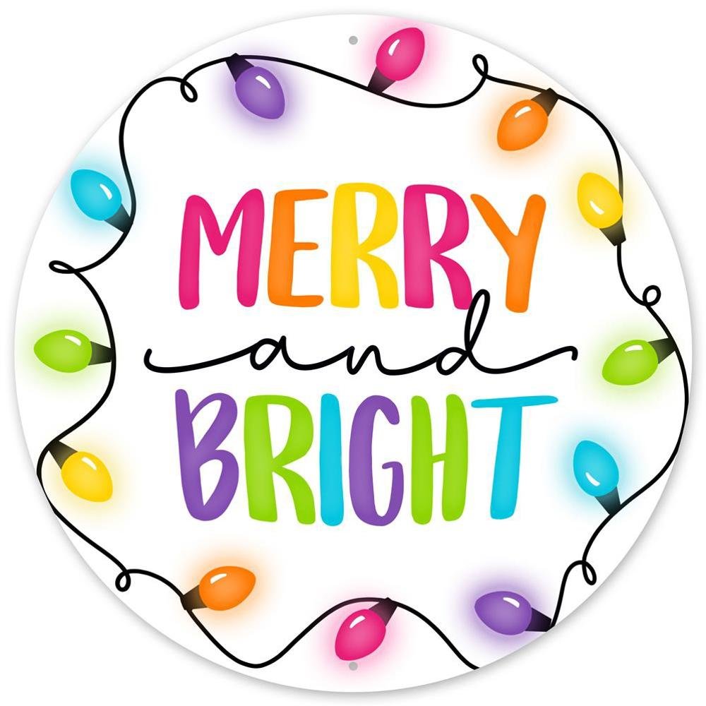 Merry and Bright w/ Lights Metal Sign, 12"