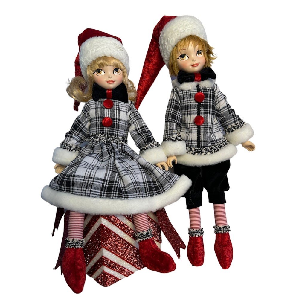 Boy/Girl Elf Set: Black Plaid, 20"