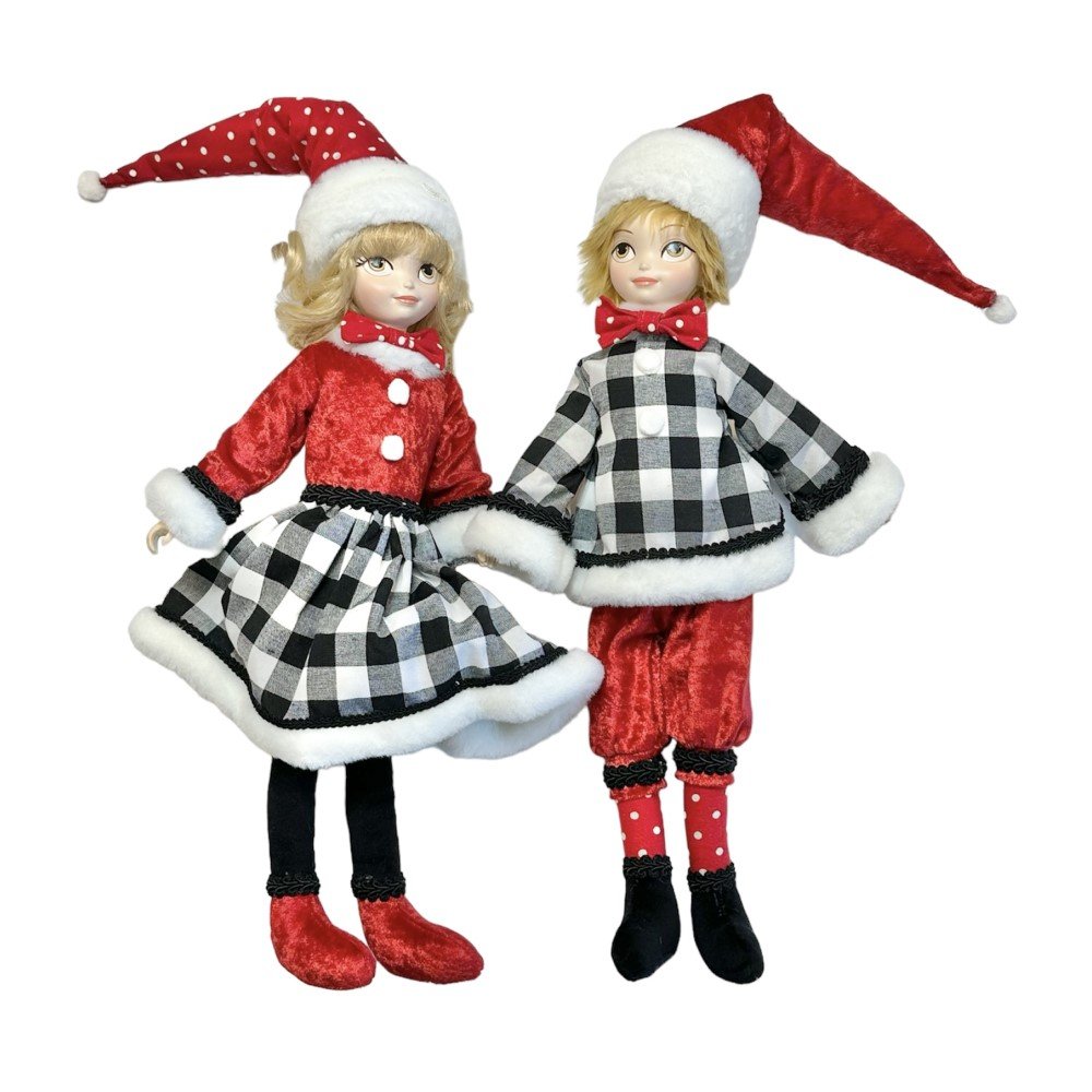 Boy/Girl Elf Set: Buffalo Check, 20"