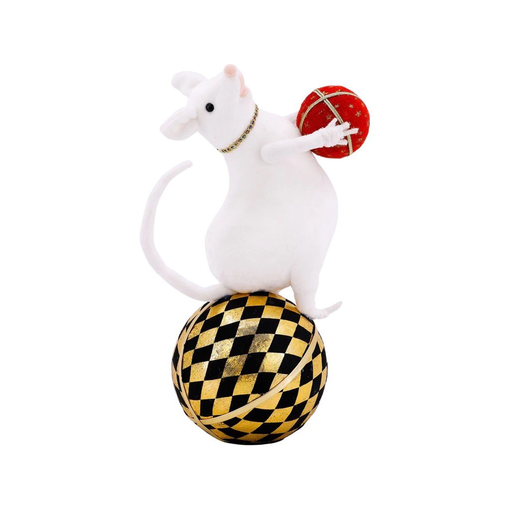 Mouse on Harlequin Christmas Ball, 11.5"