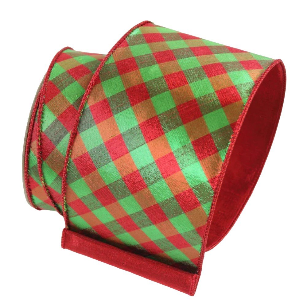 Metallic Diamond Check: Red/Green, 4"
