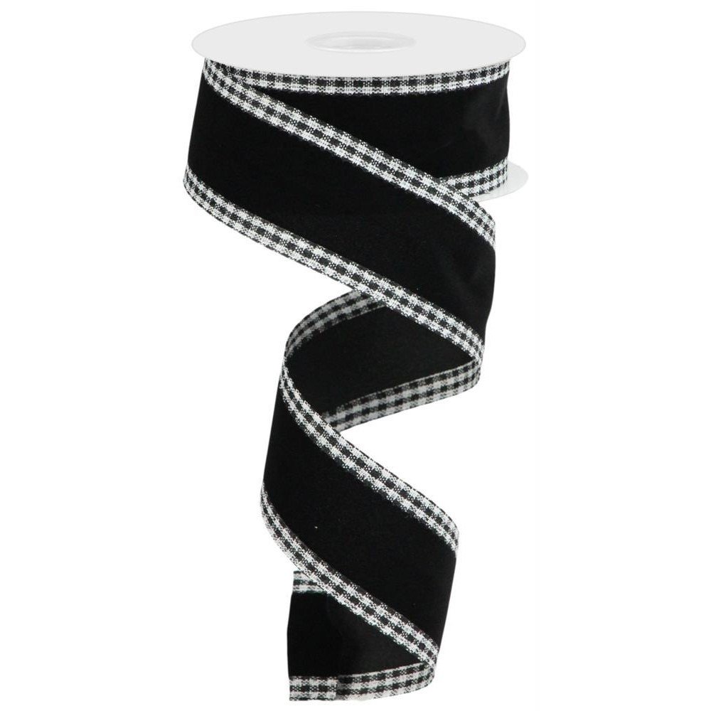 Velvet w/Gingham Edge: Black, 1.5"