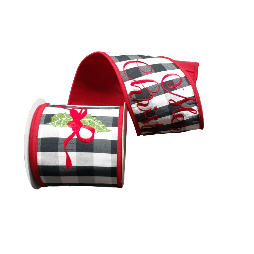 Check Bow Leaves Ribbon, 4"