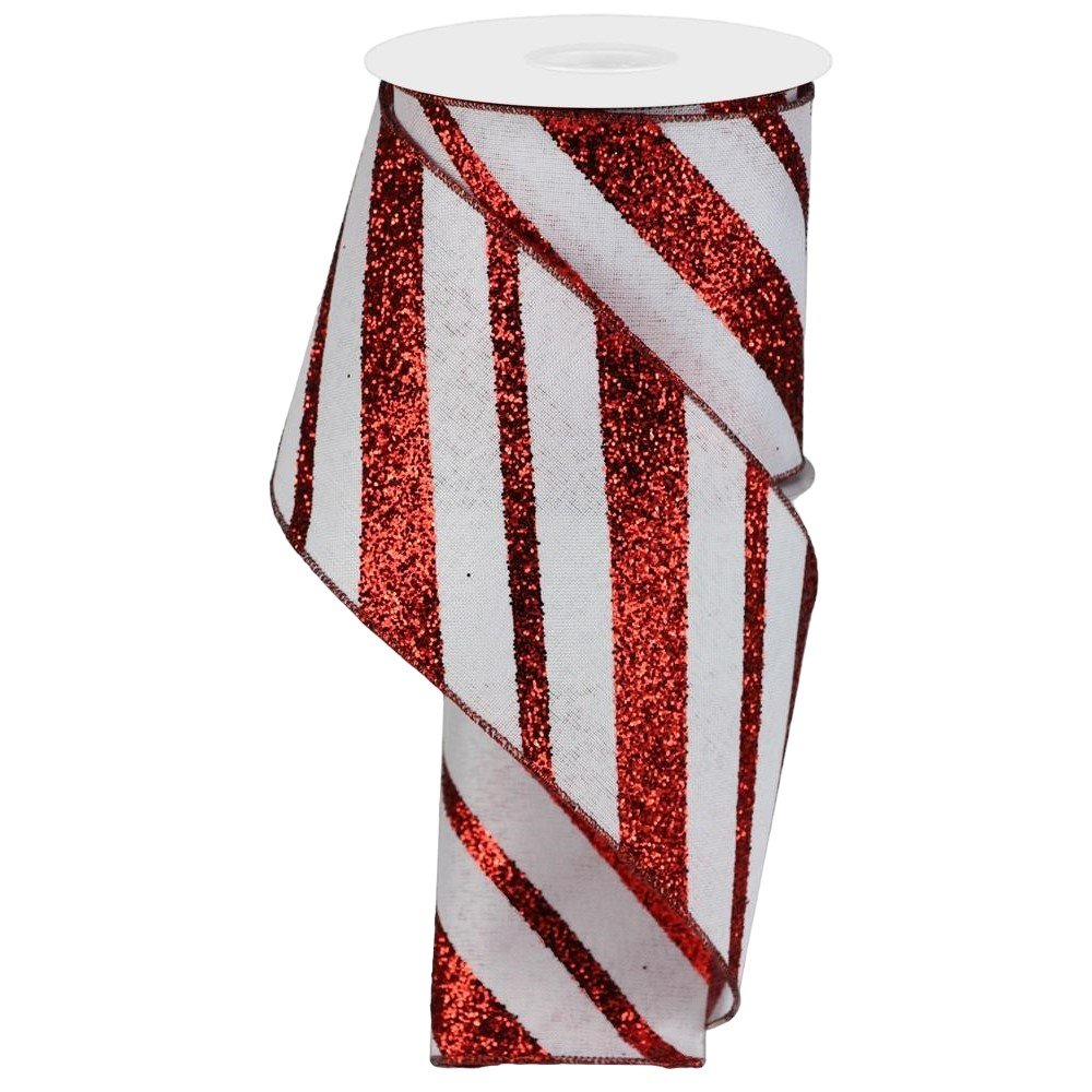Diagonal Glitter on Royal: Red/White, 4"