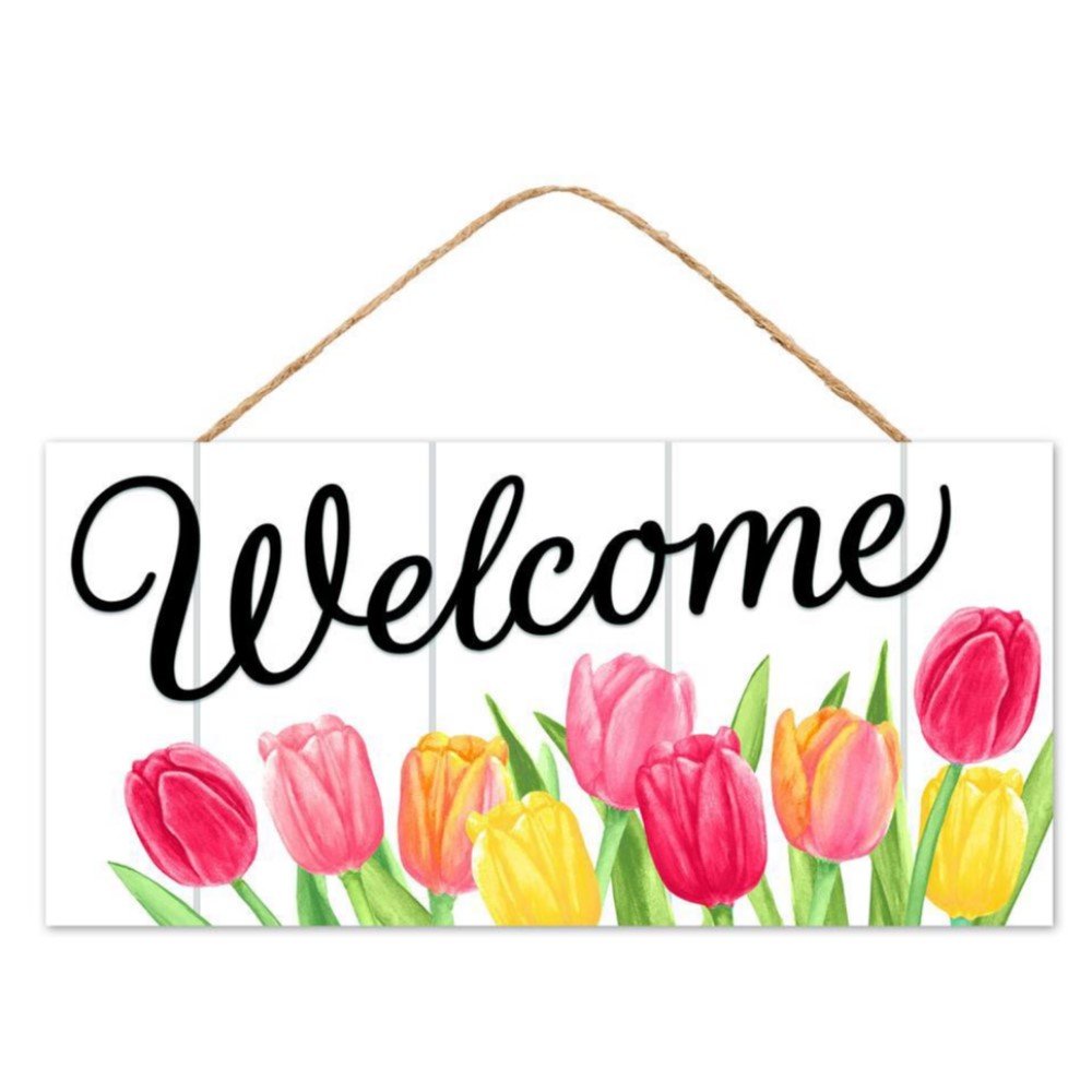 Welcome with Tulips Sign, 12.5"