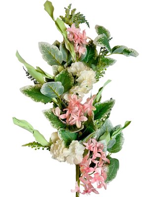 16 Sparkle Mix Leaves with Pink & White Pearl Berry Spray [30736