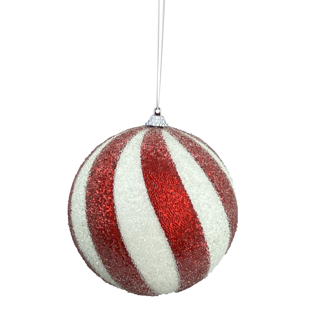 Ornament Spiral Ball: Red/White, 4.5"
