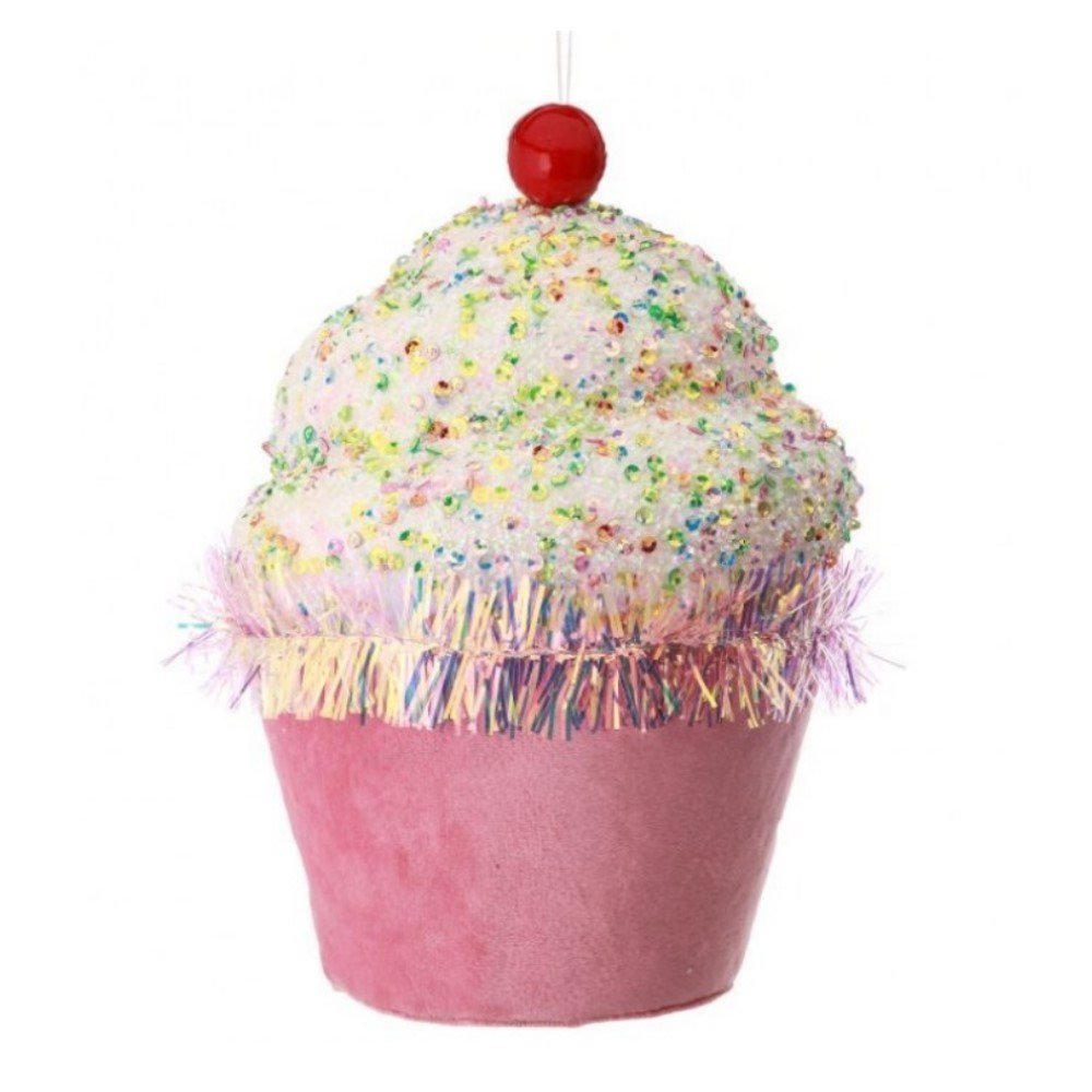 Sprinkles Tinsel Cupcake Ornament: Pink, 7" - MTX65966
