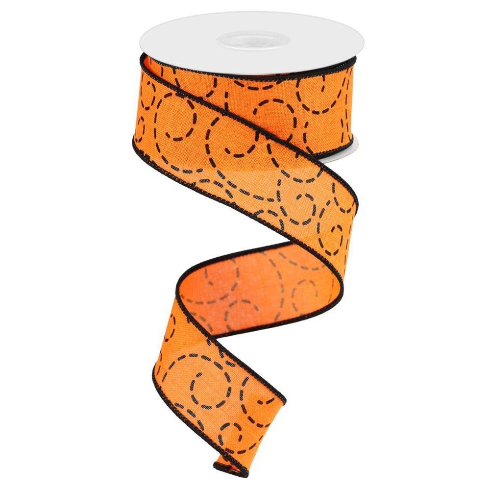Dashed Swirls: Orange/Black, 1.5"