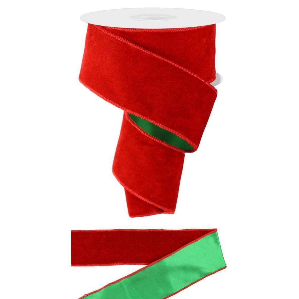 2.5 Inch By 10 Yard Red Velvet With Green Pom Pom Ribbon – TMIGifts